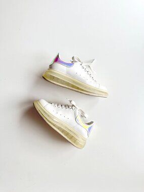 ALEXANDER MCQUEEN White Leather Iridescent Oversized Low Top Sneakers Size 36